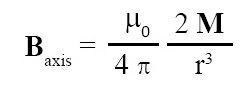 Magnetic flux density due to a bar magnet at a point along the axis of a bar magnet