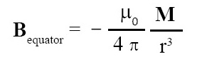 Magnetic flux density at a point along the equator of a bar magnet